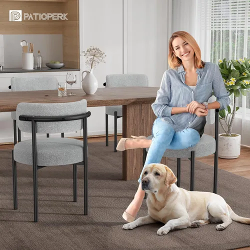 Miniatura 5 de PatioPerk - Juego de 6 sillas de comedor Boucle, de color gris claro, estilo de mediados de siglo moderno, con respaldo curvo, tapizadas en sherpa