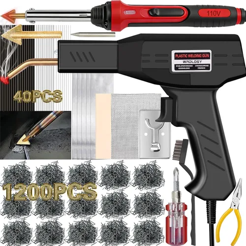 Miniatura 9 de Soldador de plástico de 220 W, 1200 grapas, 40 varillas de soldadura, kit de soldadura 5 en 1, cinta de papel de lija, soporte de malla de alambre