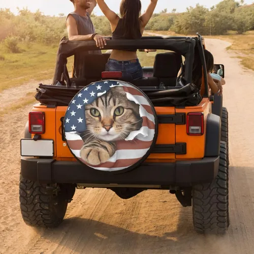 Miniatura 4 de Delerain Cubierta de neumático de repuesto con bandera estadounidense, cubierta de rueda de gato, protección solar impermeable para camiones