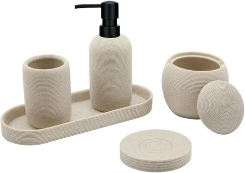 Miniatura 8 de Aksipo - Juego de accesorios de baño beige, 4 piezas de conjunto de accesorios de baño de resina resistente, dispensador de jabón de manos, juego