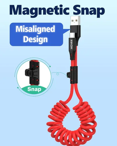 Miniatura 2 de AGVEE Cable de carga corto USB a USB-C en espiral de 1.5 pies [certificado USB-IF] Cable de carga rápida de 3 A en el automóvil para iPhone 17/16/15