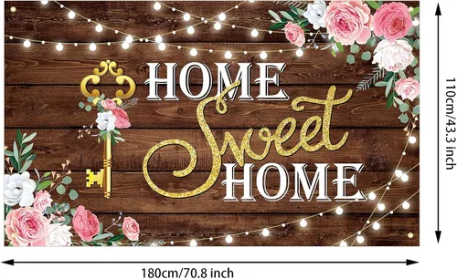 Miniatura 2 de Decoración de fiesta de inauguración de la casa, cartel de fondo de fotografía con luces brillantes, fondo de madera floral rosa, para cabina