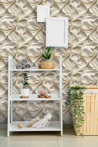 Miniatura 11 de Papel tapiz floral 3D para despegar y pegar, efecto visual 3D, 17.7"x78.7" pulgadas, autoadhesivo, extraíble, flor marrón amarillento, papel tapiz
