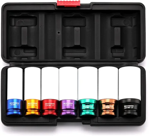 Miniatura 2 de MIXPOWER Protector de rueda de transmisión de 1/2 pulgada, juego de 7 piezas de enchufe de impacto profundo de pared delgada, enchufe de tuerca