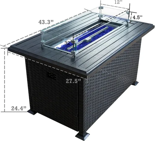 Miniatura 4 de Kozyard Mesa para fogata de gas propano para patio al aire libre, diseño de mimbre de 50,000 BTU con mesa de aluminio, protector de viento de Marrón