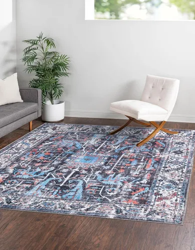 Miniatura 9 de Unique Loom Mangata Collection - Alfombra de área Mahtaab (Runner 2' 0" x 5' 0", negro/azul)