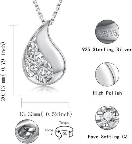Miniatura 7 de Collar de urna de lágrima de plata de ley 925 para cenizas, árbol genealógico, recuerdo, cremación, joyería conmemorativa para mujeres, Plata
