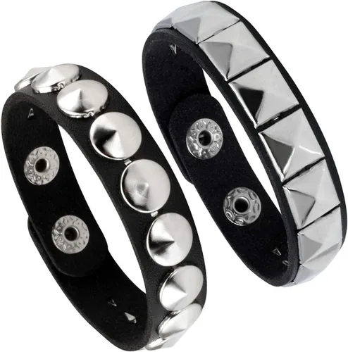 Miniatura 12 de Pulsera de cuero para hombre y mujer, pulsera punk, pulsera de rock, trenzada, con remaches, pulsera ajustable