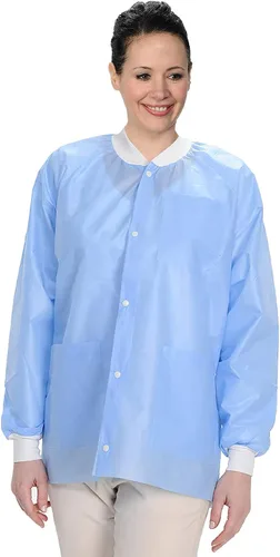 Miniatura 43 de Paquete de 10 chaquetas desechables de laboratorio, chaqueta médica reutilizable hasta la cadera, unisex, con puños de punto y bolsillos