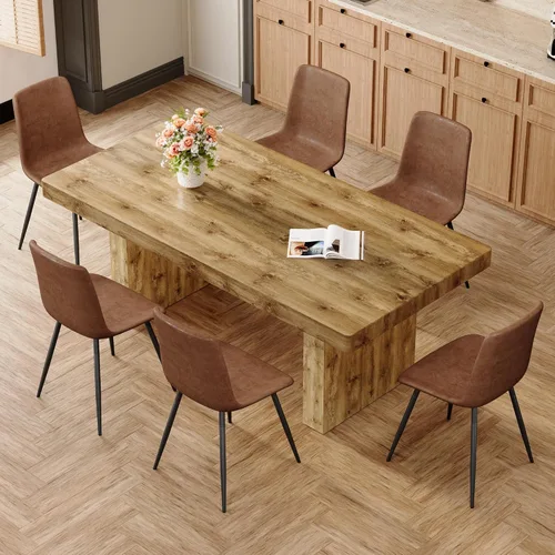 Miniatura 42 de gopop Rustic Modern 79" Rectangular Dining Table, Solid Wood Farmhouse Kitchen Table with Sturdy Legs, Wooden Dining Room Table for 6–10 People