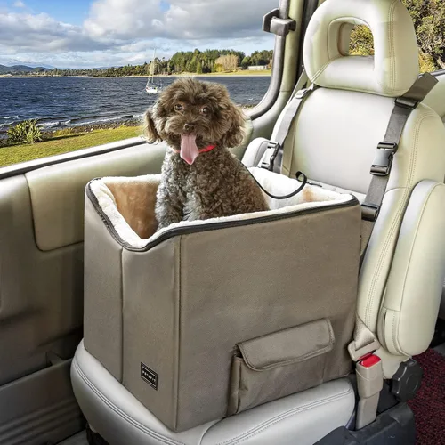 Miniatura 9 de Asiento elevador Petsfit para 2 perros pequeños o perro mediano de hasta 55 lbs, asiento grande de coche para perros con 2 bolsillos grandes