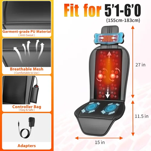 Miniatura 7 de Masajeador de espalda Shiatsu con calor, almohadilla para silla de masaje para espalda completa, masajeador de silla con soporte para el cuello