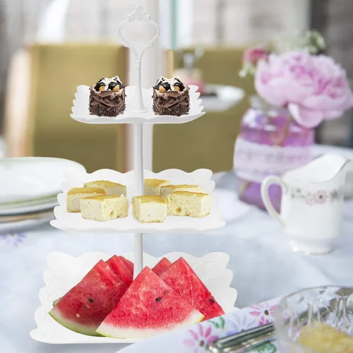Miniatura 7 de Coitak Soporte para cupcakes de 3 niveles, soporte de plástico escalonado, bandeja cuadrada para postres para fiestas de té, cumpleaños y bodas