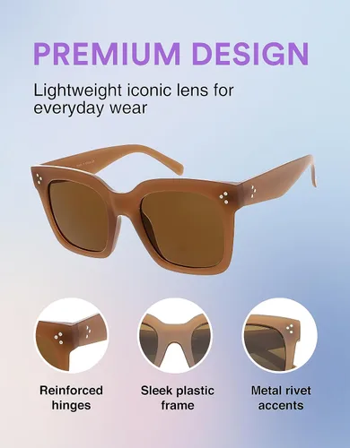 Miniatura 72 de zeroUV - Gafas de sol cuadradas retro de moda de gran tamaño para mujer estilo vintage 1.969 pulgadas