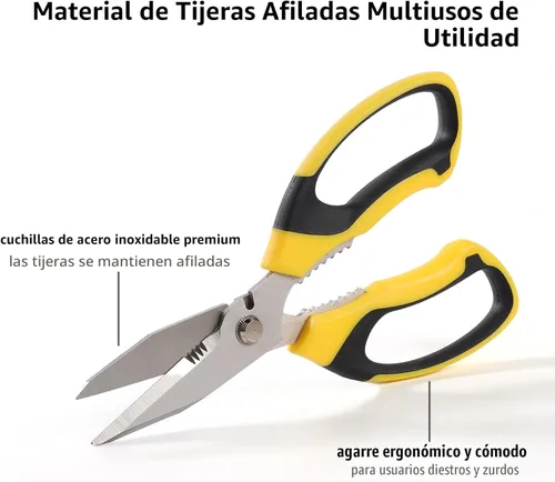 Miniatura 2 de BoFuYuan Tijeras de utilidad resistentes: Tijeras afiladas de 8 pulgadas para todo propósito y uso pesado, cuchillas dentadas cortan alfombra