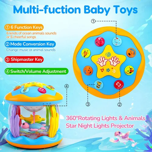 Miniatura 2 de Tsomtto Juguetes Musicales para Bebés de 12 Meses Proyector Giratorio con Luz Juguetes para Tiempo Boca Abajo de Bebés Juguete Sensorial para Niños