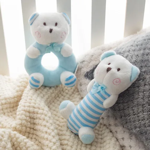 Miniatura 2 de Sonajero suave de peluche para bebé, sonajero de oso azul para bebés, primer juego de sonajero de peluche para recién nacidos, juguetes sensoriales
