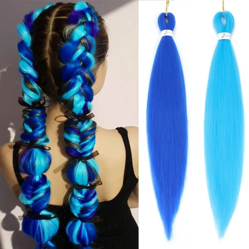 Miniatura 16 de Extensiones de cabello trenzado preestirado colorido, 3 colores, mezcla de cabello trenzado para niñas, 26 pulgadas, 3 paquetes