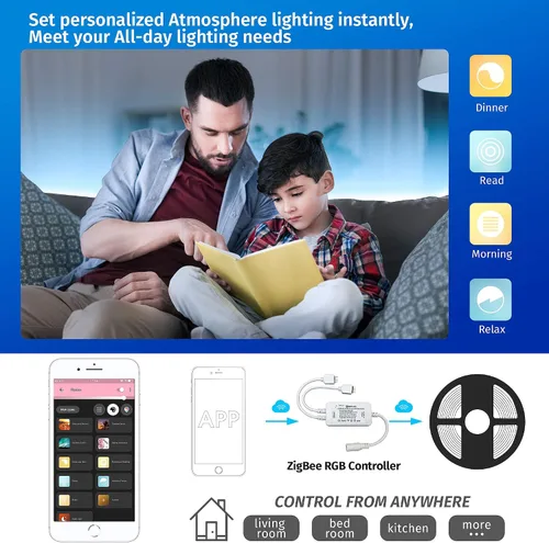 Miniatura 6 de GIDEALED Paquete de 2 controladores LED inteligentes ZigBee 3.0 de 2 salidas para tiras RGB de 4 pines regulables compatibles con Hub Bridge, Amazon