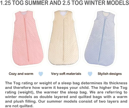 Miniatura 6 de BABYINABAG Saco de dormir y saco de dormir para bebé, diseño de lunares de felpa, 1.25 tog para bebés y niños pequeños (grande (22 meses - 3T))