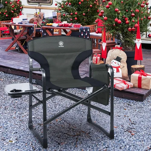 Miniatura 2 de EVER ADVANCED Sillas de director plegables ligeras para exteriores, silla de camping de aluminio con mesa auxiliar y bolsa de almacenamiento, Gris