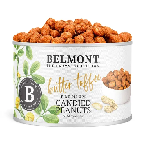 Belmont Cacahuetes Gourmet de Mantequilla y Caramelo Endulzados, 25 oz (1 Paquete) – Solo 4 Ingredientes, Sin Conservantes, 3g de Proteína – Un