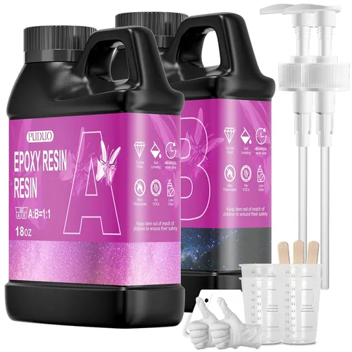Kit de Resina Epoxy Puduo 36OZ, Resina Epoxy Cristal Clara Recién Formulada, Resina de Arte Fuerte, Sin Burbujas, Anti-Amarilleo, Adecuada para DIY,