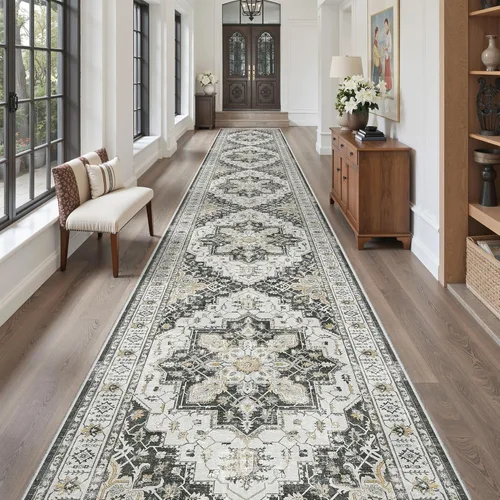 Miniatura 571 de Madane Tapete lavable de 2 x 10 pies para pasillo, cocina, recibidor, clásico, suave, antideslizante para interiores, casa de campo, baño, sala