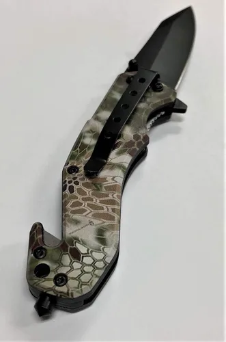 Miniatura 3 de Cuchillo de bolsillo táctico EDC de 8 pulgadas con gráficos impresos UV mango ABS con forro de acero.