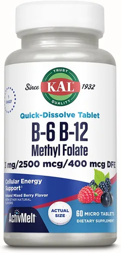 Miniatura 9 de KAL Vitamina B-6 B-12 Ácido Fólico DropIns, Gotas de Suplemento Líquido de Vitamina B, Salud del Corazón, Energía, Soporte de Glóbulos Rojos