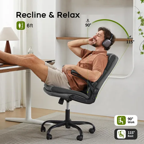 Miniatura 5 de Silla de Oficina Ajustable Silla de Escritorio Respaldo Medio Ejecutiva Cómoda Cuero Sintético Ergonómico Soporte para la Espalda Silla de Blanco