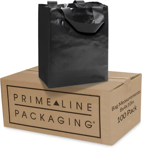 Miniatura 9 de Prime Line Packaging Bolsas de compras de plástico con asas para pequeñas empresas, bolsas negras esmeriladas, mercancía, venta al por menor