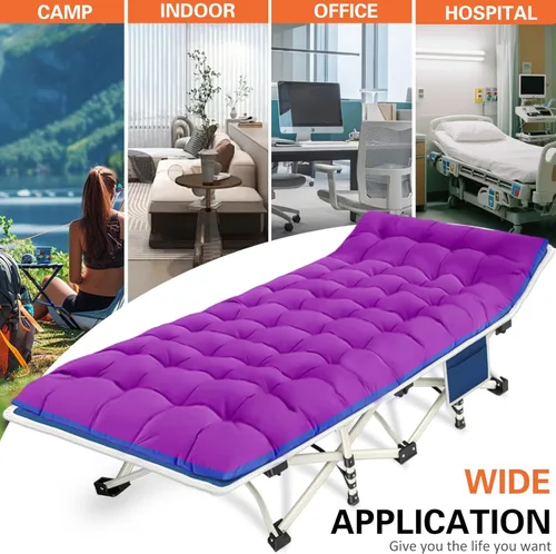 Miniatura 7 de COLMERD Catre de camping con cómodo colchón para dormir con almohadilla resistente cama de camping catre de dormir incluye bolsa de transporte