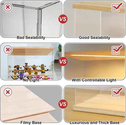 Miniatura 4 de LANSCOERY Vitrina de exhibición acrílica con luz LED, caja de exhibición de 6 niveles para coleccionables y figuras de acción, organizador Madera