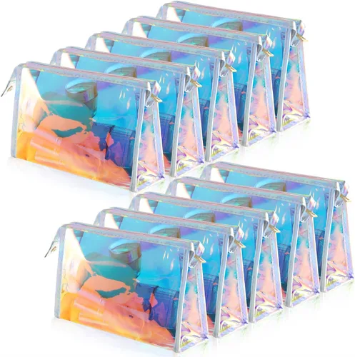 Miniatura 10 de BESARME 10 Pcs Clear Makeup Bags Bulk with Zipper, Clear PVC Travel Toiletry Bag Iridescent Waterproof Cosmetic Bag for Women Party Favors