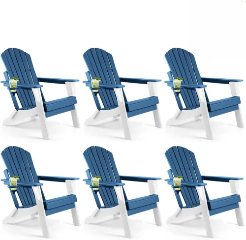 Miniatura 14 de FUNBERRY Juego de 6 sillas plegables Adirondack para todo tipo de clima, sillas para hogueras de polietileno de alta densidad con portavasos