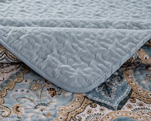 Miniatura 3 de Luxury Home Collection - Juego de colcha reversible acolchada de 3 piezas, tamaño matrimonial/queen, estampado floral, color azul topo