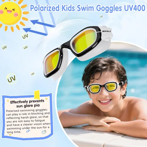 Miniatura 3 de Whale Gafas de natación para niños, cómodas gafas de natación polarizadas UV400 antivaho adecuadas para edades de 6 a 14 años