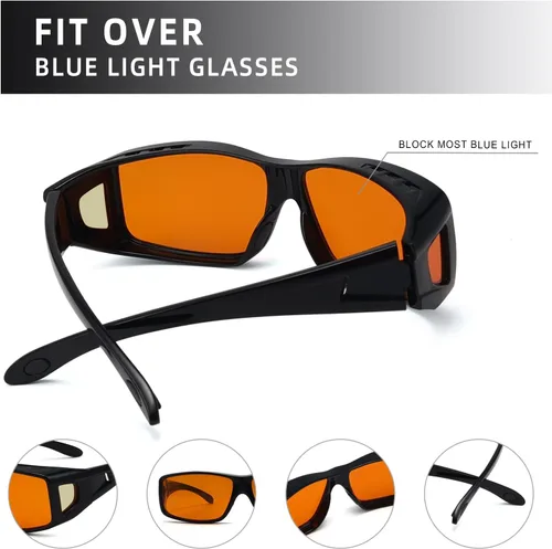 Miniatura 5 de Eyekepper Fitover - Lentes de computadora con bloqueo de luz azul, 100 % reducción de luz azul, lentes color ámbar negro 1805-negro-100% bloqueo