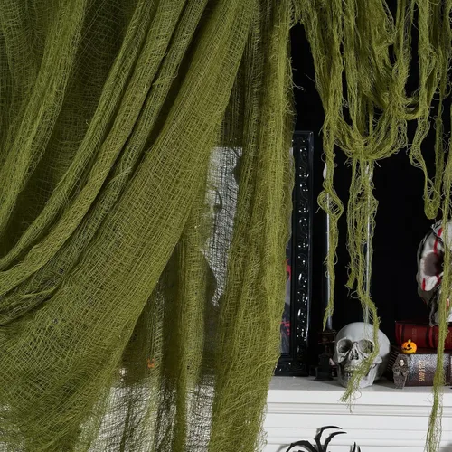 ZYP 315 x 78.7 Tela espeluznante verde de Halloween, tela espeluznante decoraciones, tela espeluznante, tela de gasa espeluznante, decoración para