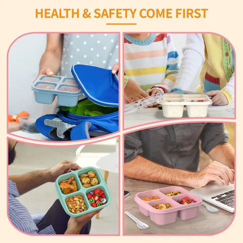 Miniatura 7 de Cajas Bento para Aperitivos (Paquete de 4) - Contenedores Reutilizables de 4 Compartimentos para Preparación de Comida para Niños y Adultos