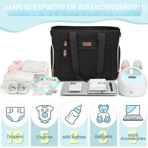 Miniatura 2 de Pritent Bolsa de Pañales Tote para Mamá Trabajadora, Bolsa de Pañales de Viaje Grande para Mamá y Papá con Funda para Laptop de 14 Pulgadas, Bolsa