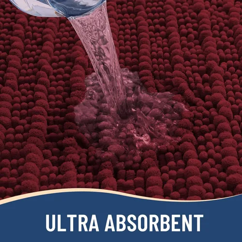 Miniatura 4 de Arotive - Alfombra de baño de lujo de chenilla, extra suave, gruesa, absorbente, esponjosa, antideslizante, se puede lavar y secar a máquina, Borgoña