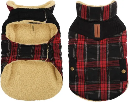 Miniatura 14 de Queenmore Abrigo de invierno para perro, chaqueta de vellón, ropa impermeable para perros para clima frío, acolchado de algodón grueso y cálido, Rosa