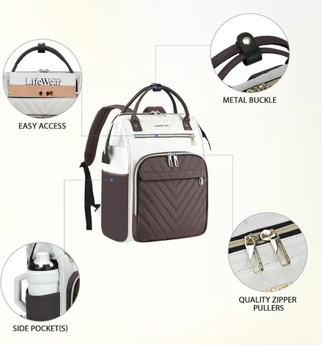Miniatura 5 de VANKEAN Mochila para portátil de 17 pulgadas para mujeres y hombres, bolsa de trabajo de computadora de moda, Beige-café, 15,6 pulg., Moda