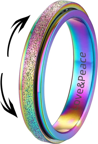 Miniatura 22 de Supcare Anillos antiestrés para mujer de 4/6/0.315 in para la ansiedad, anillo de pulgar con chorro de arena, regalo para mujeres, talla 7-14