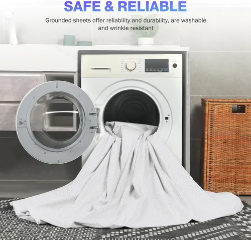 Miniatura 7 de Grounding Sheets - Juego de sábanas bajeras de cama tamaño individual XL, 10% fibra de plata pura + 90% algodón orgánico, kit de conexión a tierra