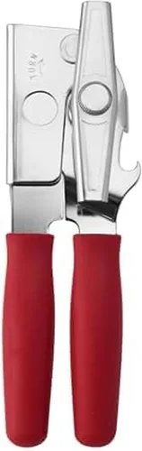 Swing-A-Way - Abridor de latas portátil con cuchilla afilada, manual de mano, 2 en 1 para latas y botellas, fabricado en acero, perilla fácil de Rojo