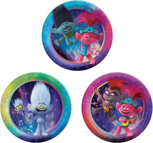 Platos redondos, 7 pulgadas (paquete de 8) - Platos vibrantes de fiesta de alta calidad, perfectos para fiestas y eventos, Trolls World Tour