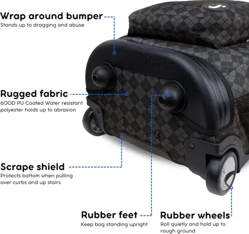 Miniatura 4 de J World Sundance Mochila Rodante para Laptop para Niñas y Niños. Mochila Escolar con Ruedas, Rombos negro, 20 pulgadas